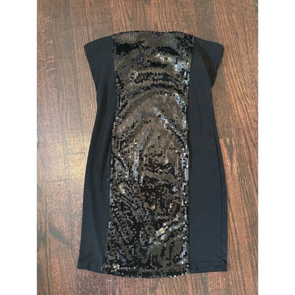 Y2K Vintage Strapless Black Sequin Tube Dress Size Medium - Picture 1 of 8